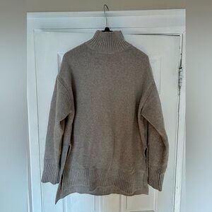 Cream sweater mock neck with slits in side